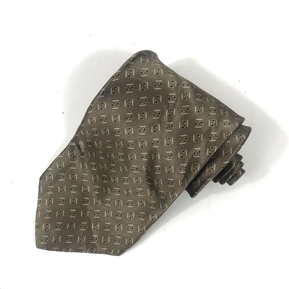 Graham & Lockwood London Silk Tie - Brown Geometric Pattern, Made in Mexico